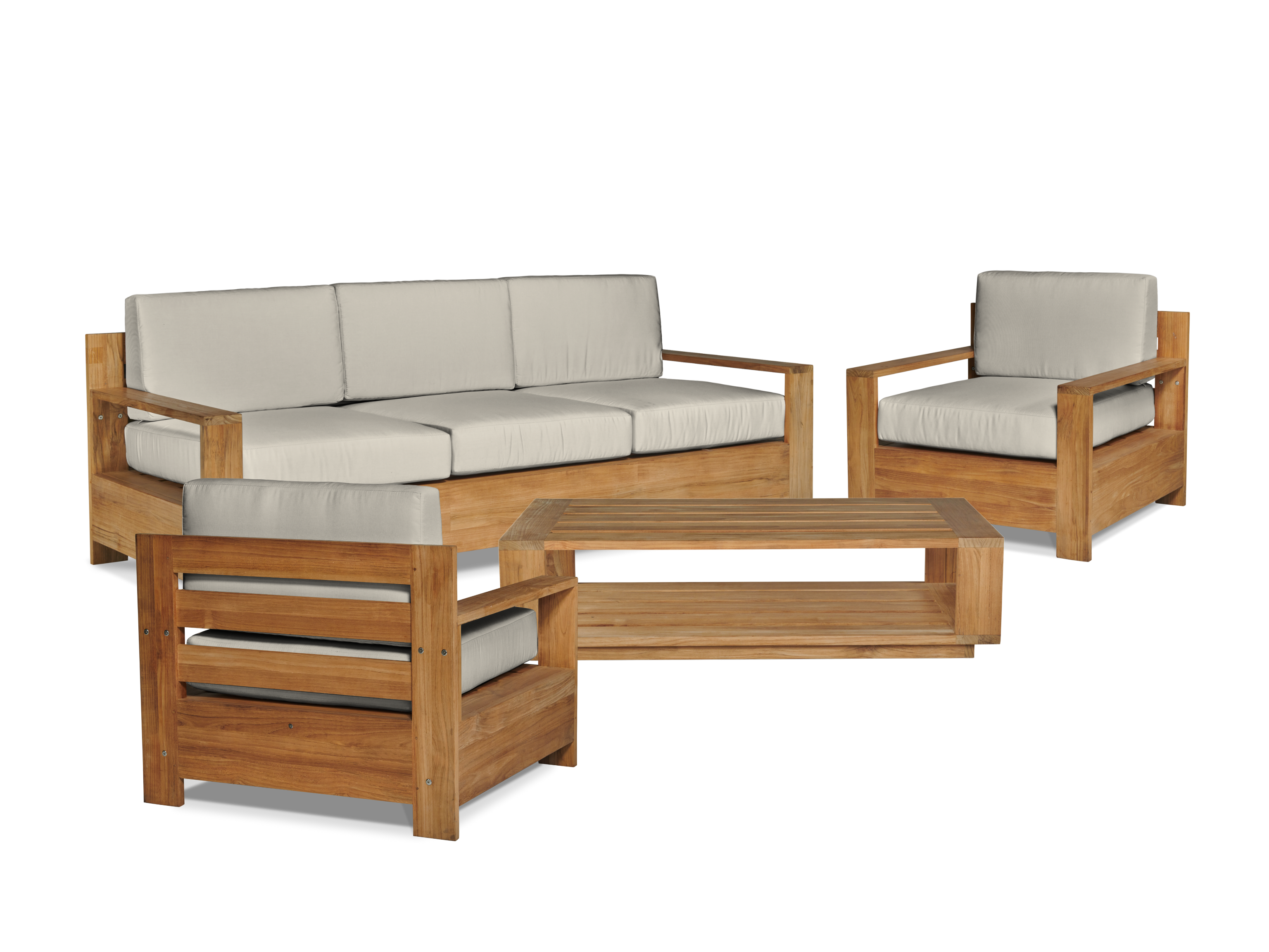 HiTeak Qube 3-Person Teak Outdoor Sofa with Sunbrella® Canvas Cushion